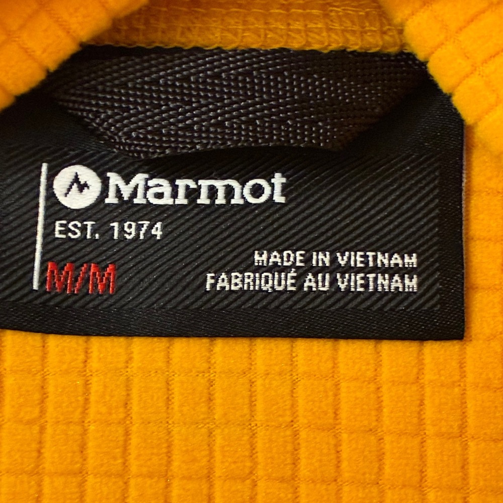 Marmot SIze Medium Yellow Full Zip Grid Fleece Jacket Mock Neck Hiking Outdoors - Picture 3 of 12